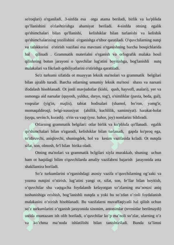 4-sinf ona tili darslarida Ot mavzusini o'rgatishda o'quvchilarning yozma nutqini o'strish 6