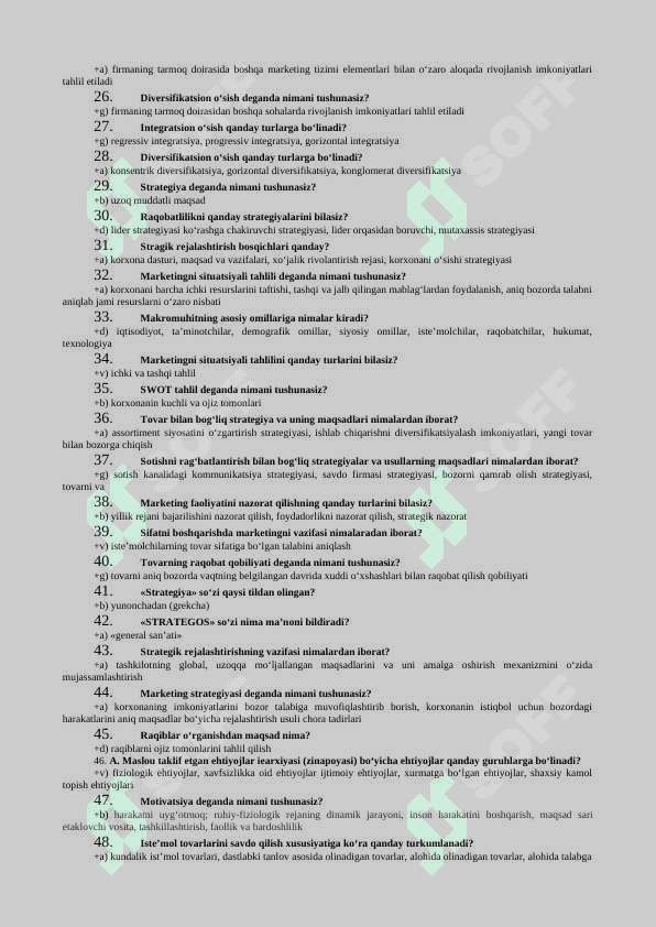 Marketing fanidan test savollari 2