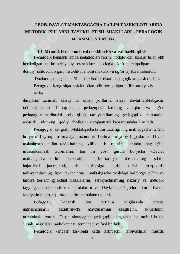 Davlat maktabgacha ta’lim tashkilotlarida metodi birlashmalarni tashkil etish 8