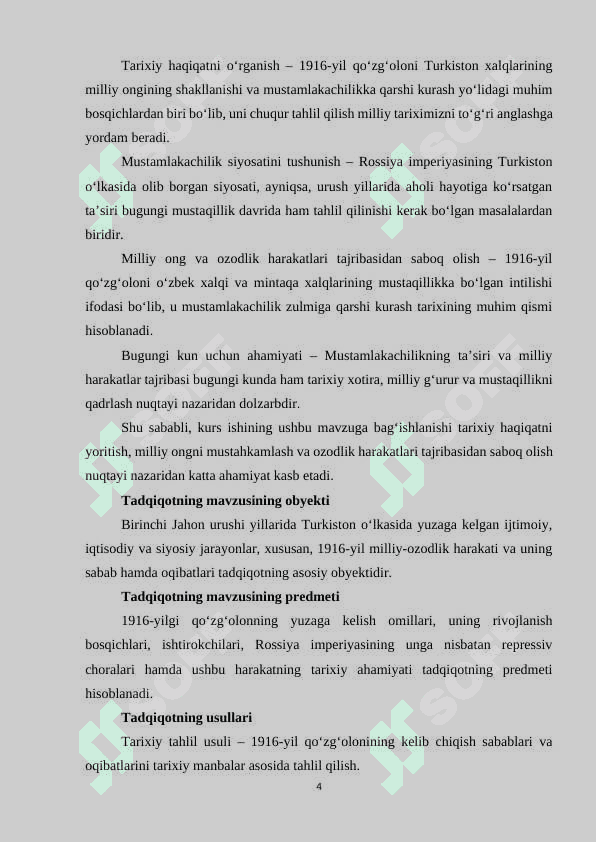 Birinchi Jahon urushining Turkiston o'lkasiga ta'siri. 1916-yil milliy-ozodlik harakati. 4