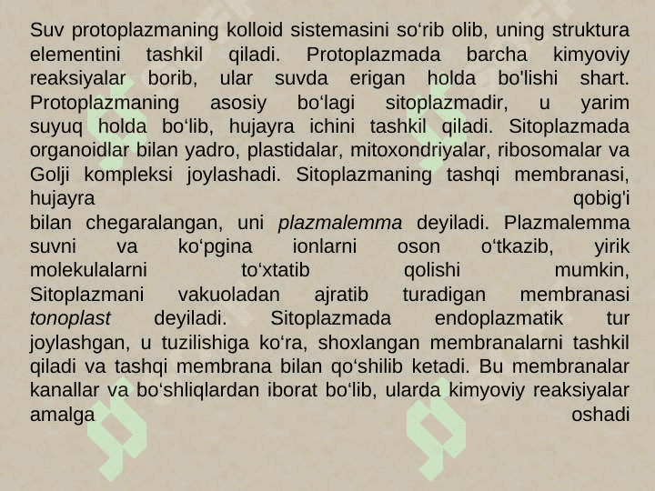 O’simliklar fiziologiyasi 2- mavzu 7