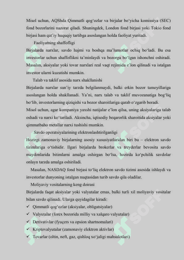 Birjalar bo'yichja 10 ta savolga javob 5