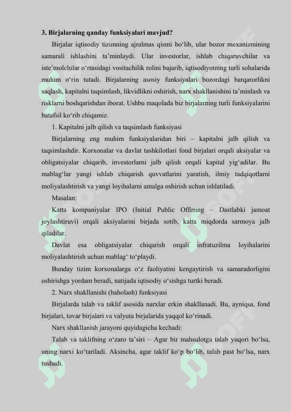 Birjalar bo'yichja 10 ta savolga javob 7