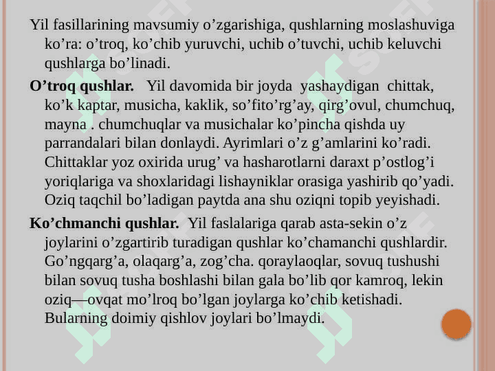 O’troq qushlar va ularning ekologiyasi 2