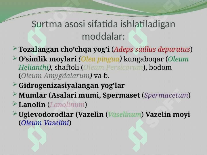 Yumshoq dori vositalari (sirtga qo'llash uchun dori vositalari) 5