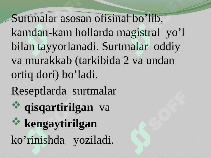 Yumshoq dori vositalari (sirtga qo'llash uchun dori vositalari) 6