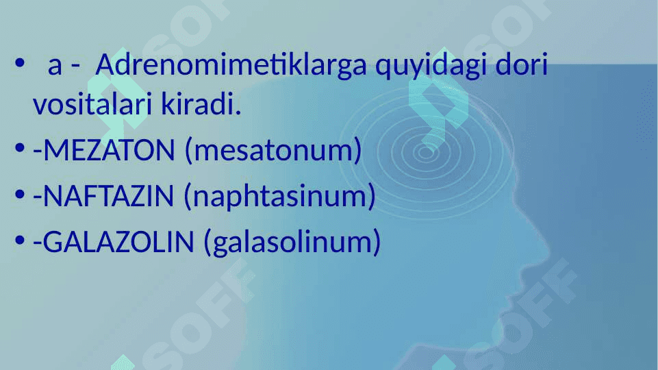 Adrenoretseptorlarni qo’zg’atuvchi vositalar (adrenomimetiklar) 5