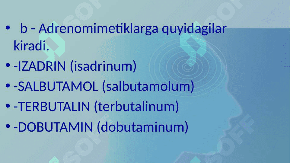 Adrenoretseptorlarni qo’zg’atuvchi vositalar (adrenomimetiklar) 6