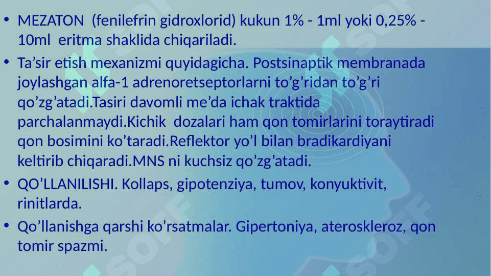 Adrenoretseptorlarni qo’zg’atuvchi vositalar (adrenomimetiklar) 8