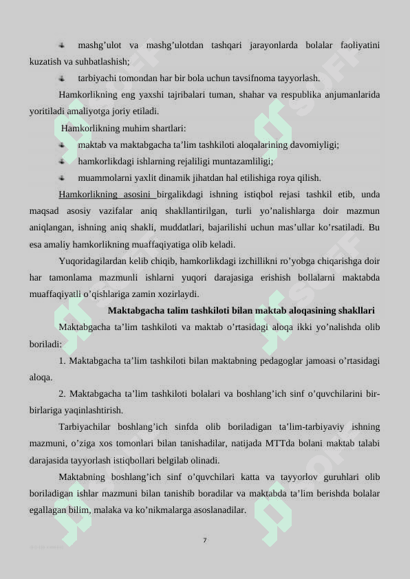 Maktabgacha ta'lim tashkilotining maktab bilan aloqasi 7