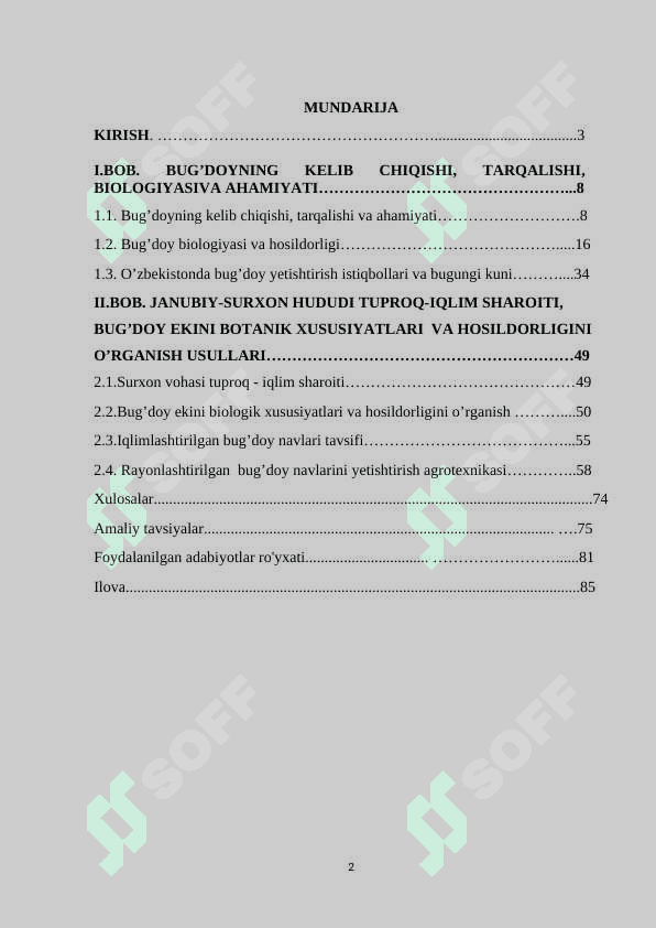 “ISTIQBOLLI BUG’DOY NAVLARINING BOTANIK XUSUSIYATLARI VA HOSILDORLIGI” 2