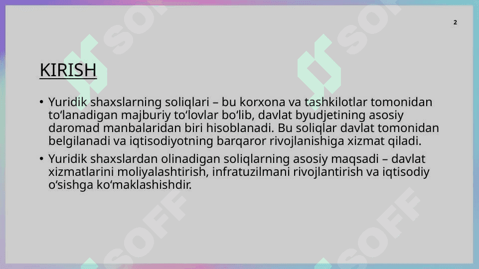 Yuridik shaxslardan olinadigan soliqlar mavzusida slayd 2