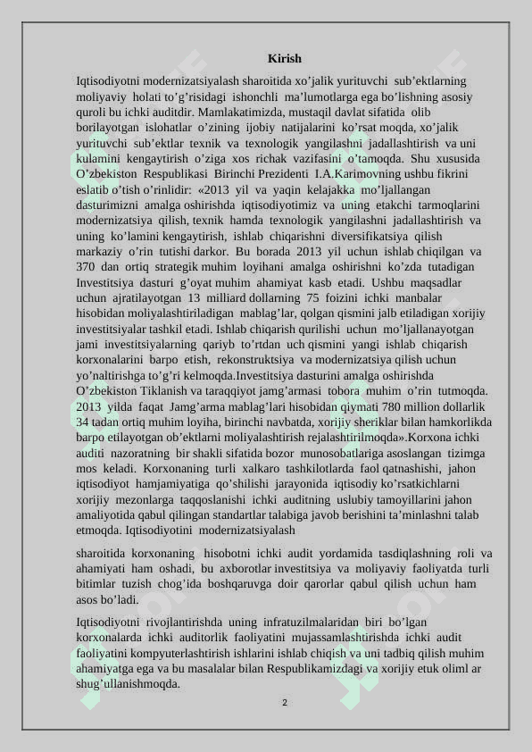 Ichki nazorat tizimini baxolash 2