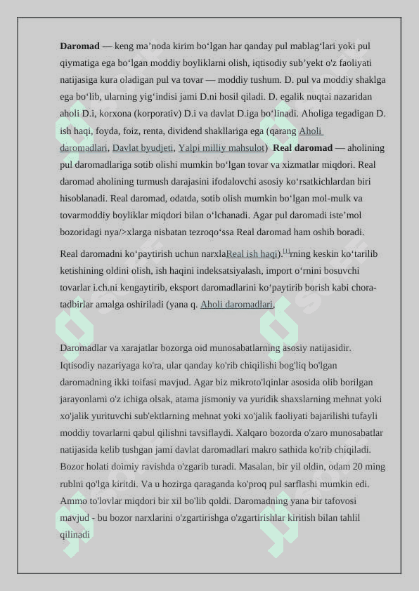 Daromad manbalari. 2