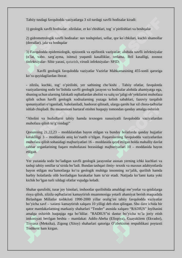 Markaziy osiyoda bo'lishi mumkin bo'lgan tabiiy xavflar 2
