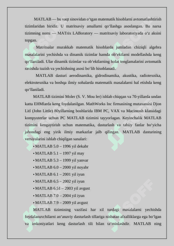 Matlab dasturida arifmetik amallarini qo'llash 2