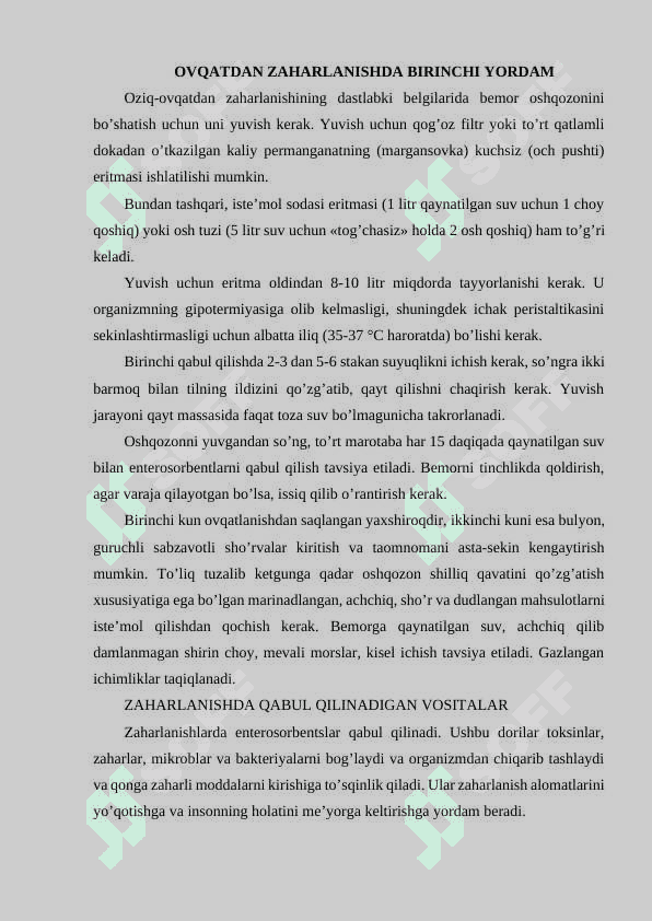 OVQATDAN ZAHARLANISHNI TEKSHIRISH TARTIBI 4
