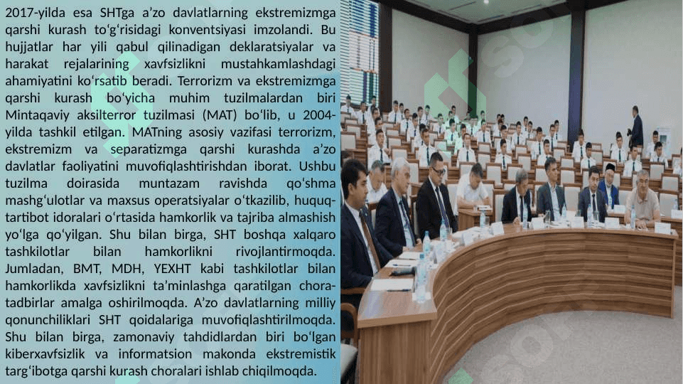 Shanxay hamkorlik tashkiloti tomonidan ekstremizm va terrorizmga qarshi kurash borasida qabul qilingan hujjatlar. t.pptx 4