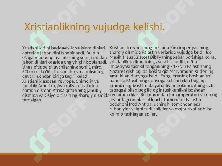 Xristianlik dinini vujudga kelishi slayd 2