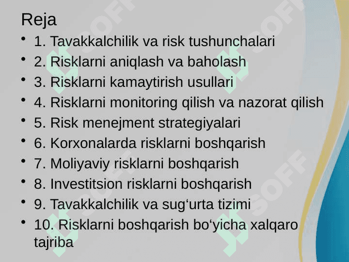 TAVAKKALCHILIKNI BOSHQARISH VA RISKNI BOSHQARISH 2