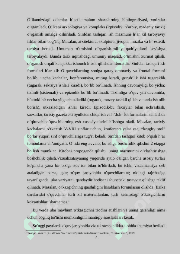Maktablarda o'zbekiston va jahon hamjiyati  bobini o'rganish 6