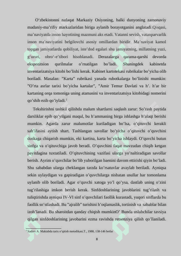 Maktablarda o'zbekiston va jahon hamjiyati  bobini o'rganish 8
