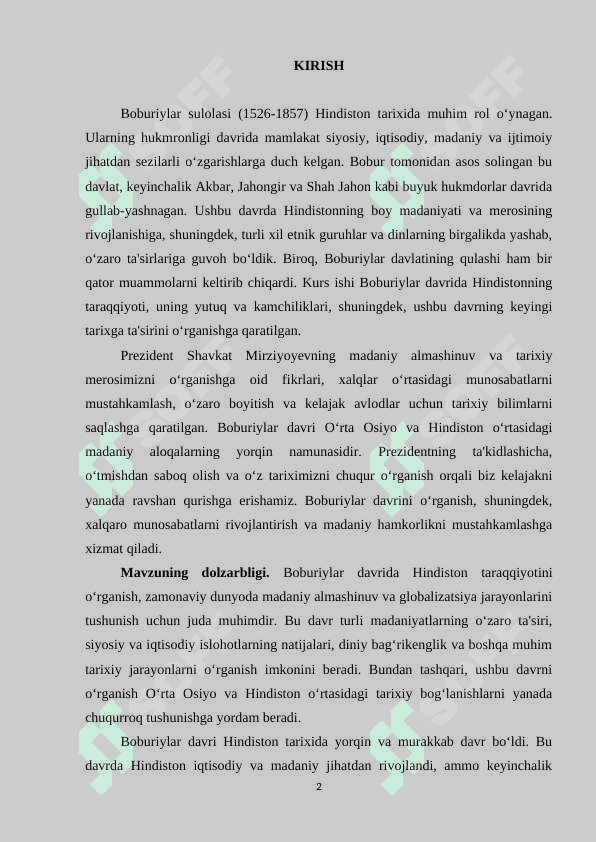 Boburiylar davrida Hindiston taraqqiyoti kurs ishi 2