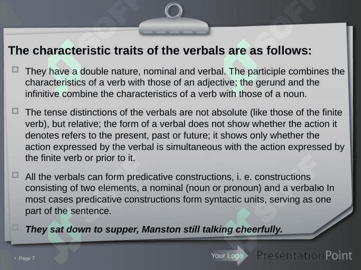 Non-finite forms of the verb 7