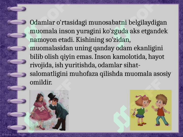 Muomala madaniyati- inson ko'rki . O'zbek tilida  sinonimlar 6