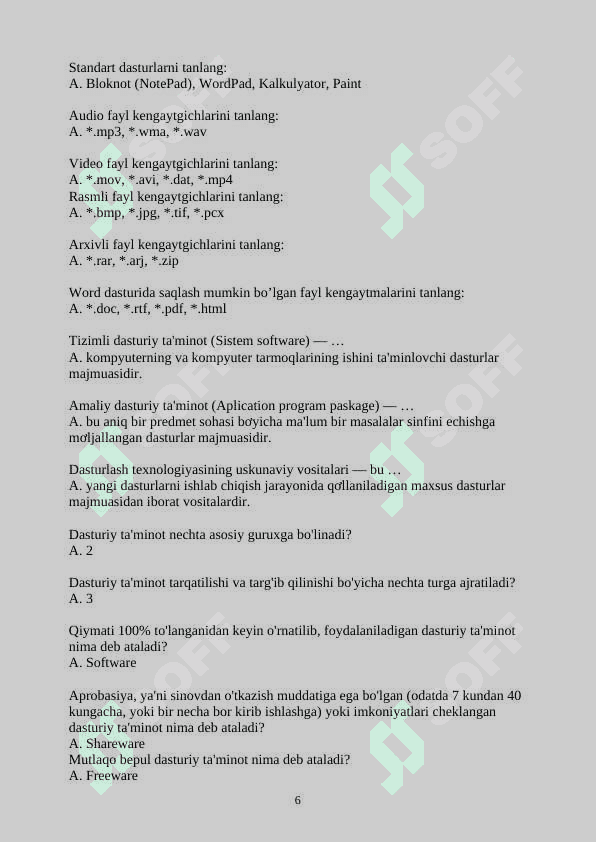 Informatikadan savol va javoblar to'plami 6