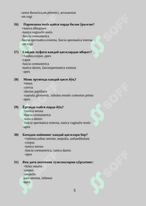 Anatomiya fanidan testlar 5