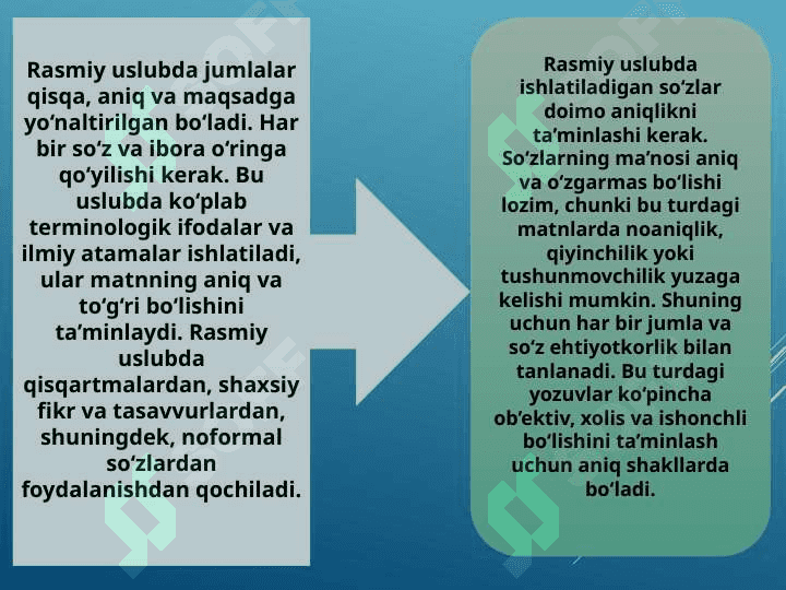 Rasmiy uslubning xususiyatlarini bayon qilish 3