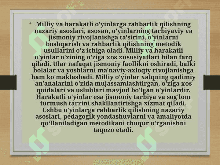 MILLIY VA HARAKATLI O’YINLARGA RAHBARLIK QILISH USLUBLARINI O’RGANISH 2