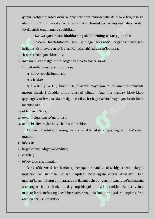 Xalqaro hisob-kitoblar va ularning asosiy shakllari 8