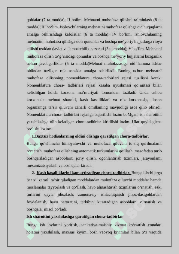 Mehnat muhofazasi taminlashga oid xalqaro tajriba va izlanishlar taxlili 5