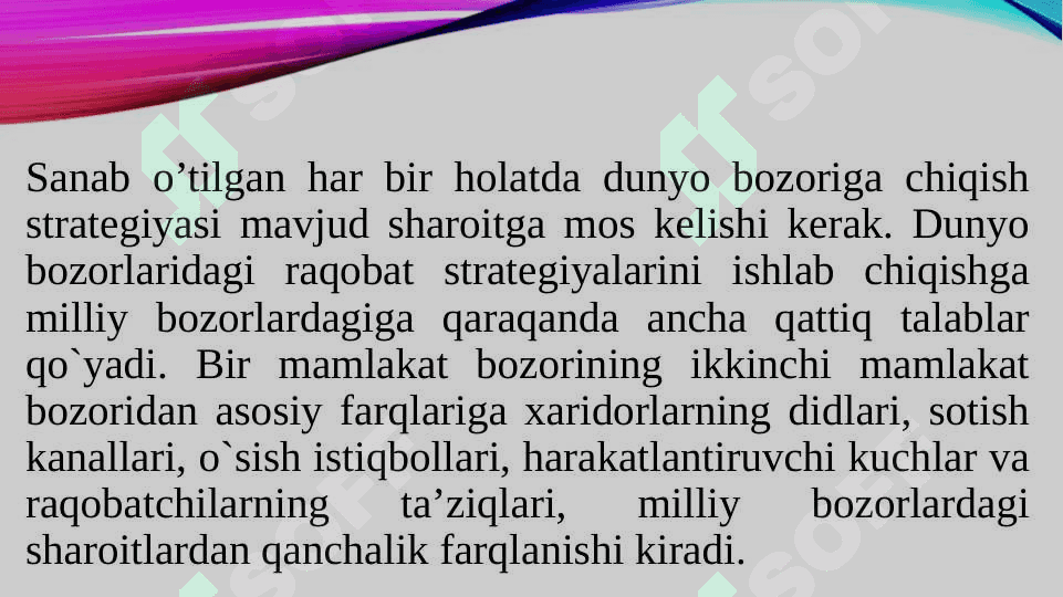 MARKETING STRATEGIYASINI MAVJUD BOZORGA MOSLASHTIRISH 7