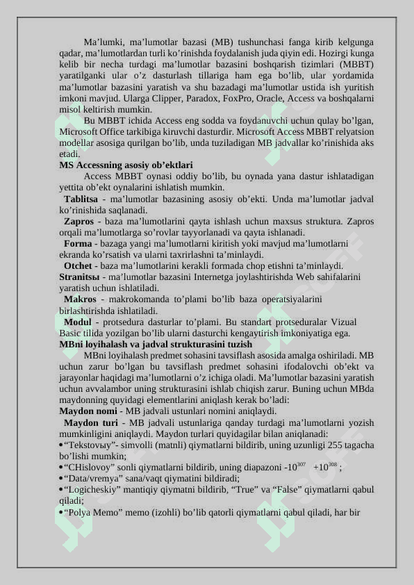 MS Access dasturida forma va hisobot yaratish 2