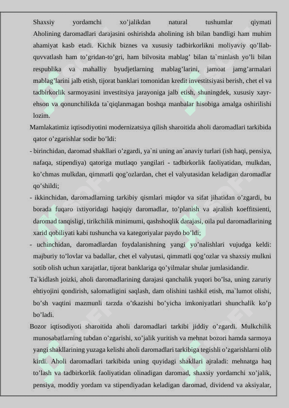 Aholi daromadlari, uning turlari va shakllanish manbalari 6