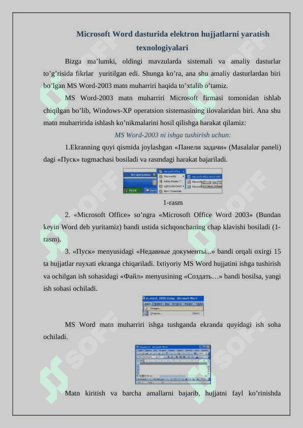 Microsoft Word dasturida elektron hujjatlarni yaratish texnologiya 2