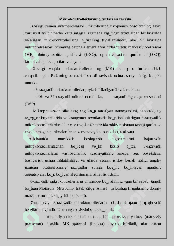 Mikrokontrollerning protsessor yadrosi 2