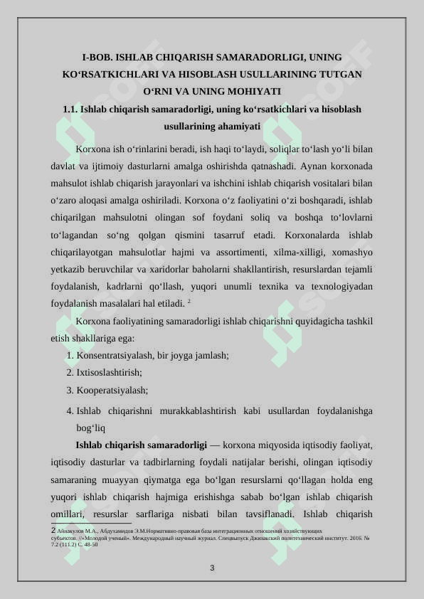 Ishlab chiqarish samaradorligi, uning ko‘rsatkichlari va hisoblash usullari 4