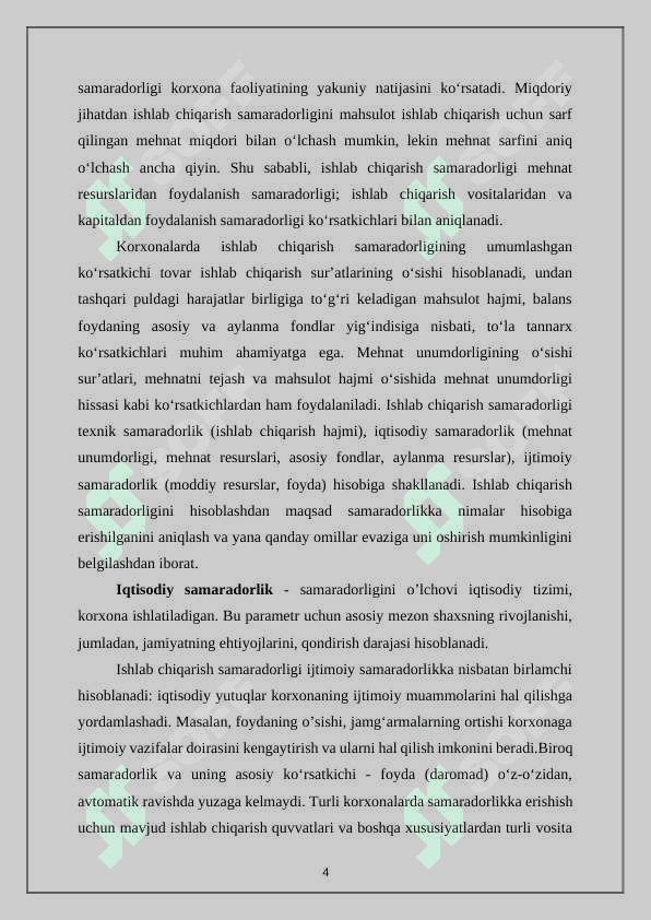 Ishlab chiqarish samaradorligi, uning ko‘rsatkichlari va hisoblash usullari 5