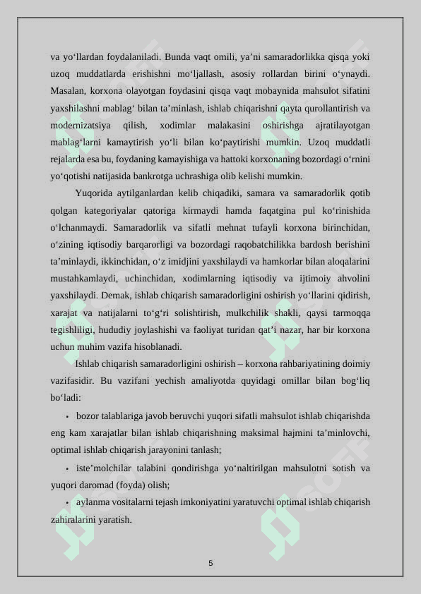 Ishlab chiqarish samaradorligi, uning ko‘rsatkichlari va hisoblash usullari 6
