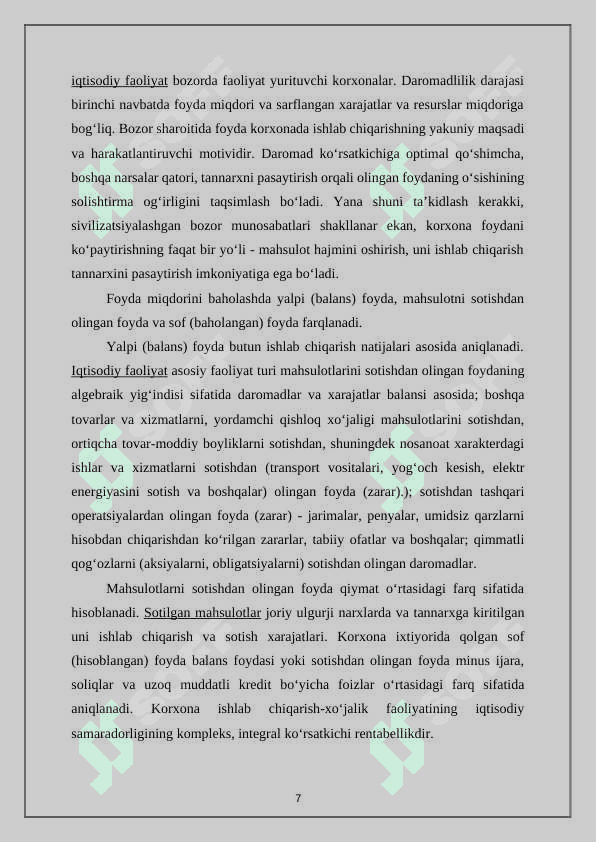 Ishlab chiqarish samaradorligi, uning ko‘rsatkichlari va hisoblash usullari 8