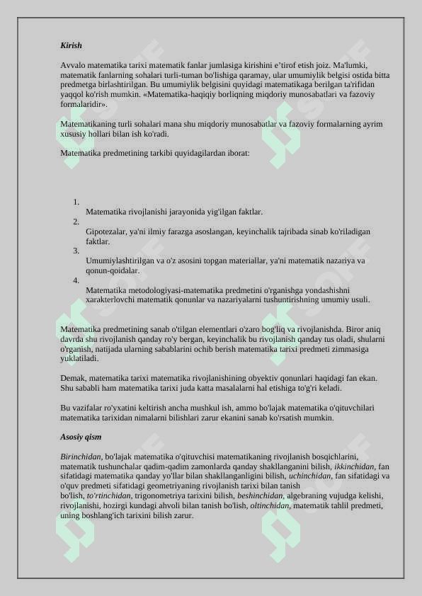 Matematika fani maqsadi, vazifasi va rivojlanish tarixi 2