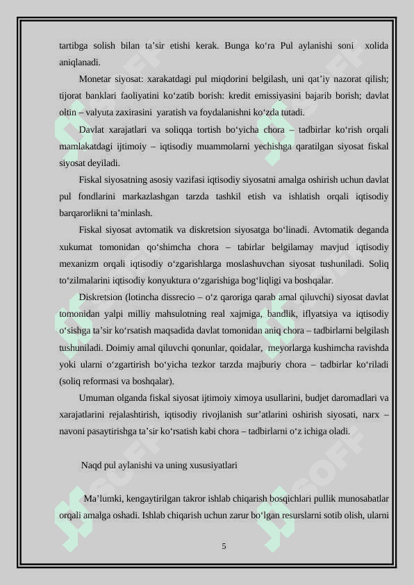 Naqt pul aylanishini tashkil etish 5