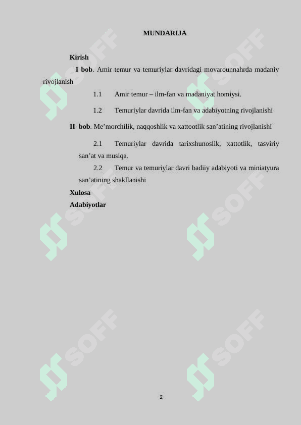 Amir Temur va Temuriylar davrida Movorounnahrda madaniy rivojlanish KURS ISHI.docx 2