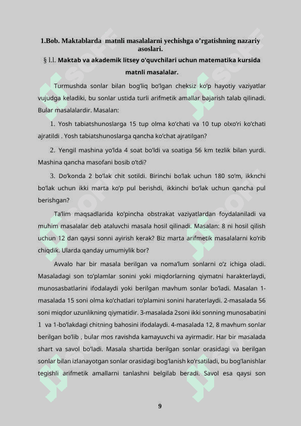 Maktab,akademik litseylar matematikasida matnli masalalarni o'qitish metodikasi 7