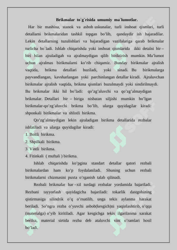 Rezbali birikmalari 2