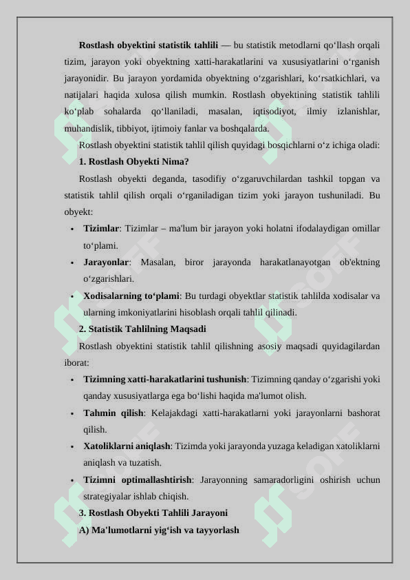 Rostlash obyektini statistik tahlili 2